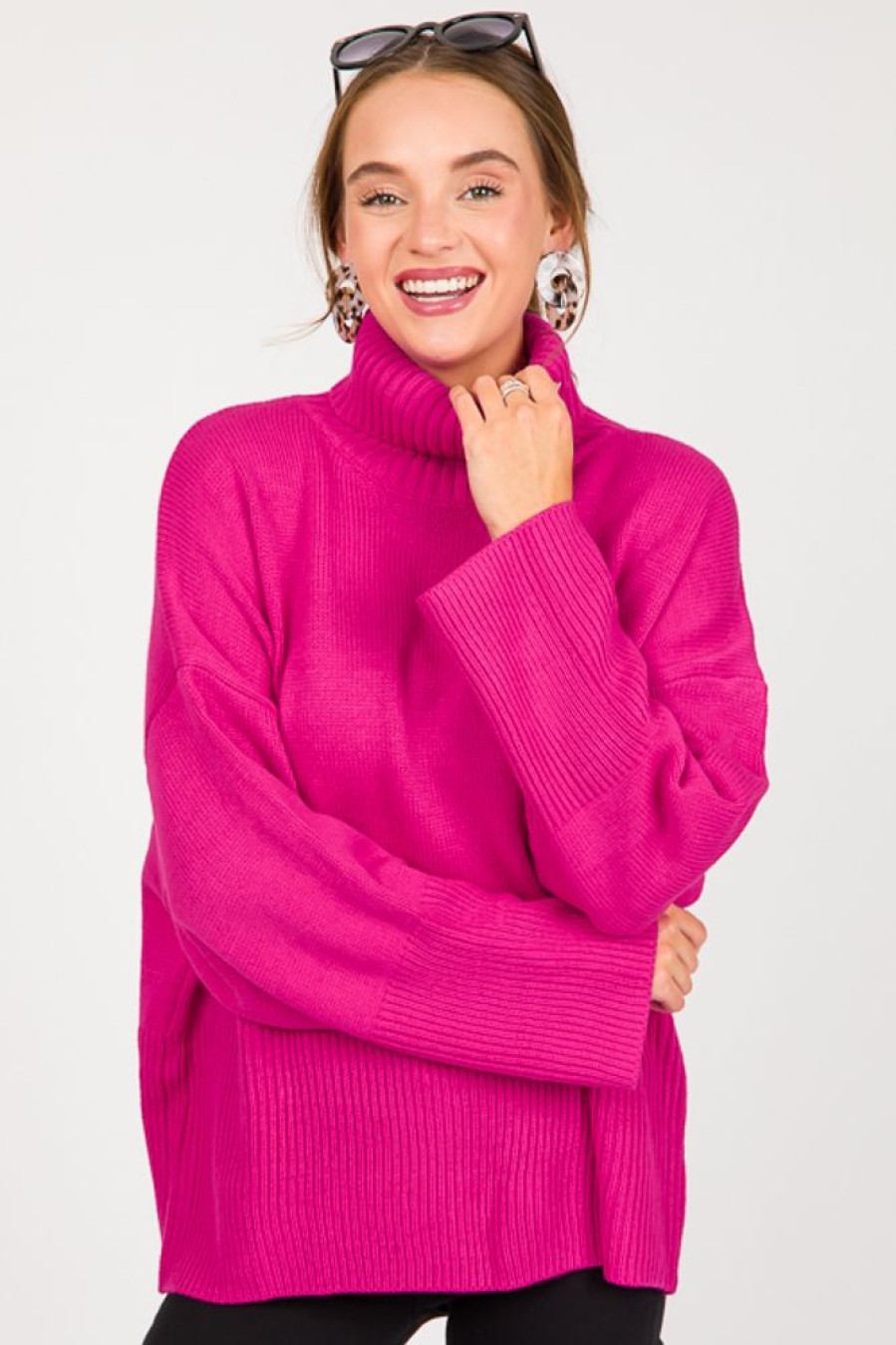 Davi & Dani 3/4 & Long Sleeve | Folly Sweater, Hot Pink