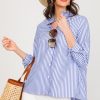 First Love 3/4 & Long Sleeve | Ruffle Trim Stripe Shirt, Blue