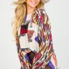 Entro 3/4 & Long Sleeve | Floral Stitch Abstract Top, Brown