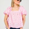 Things Between Short Sleeve & Sleeveless | Camryn Floral Top, Pink Red