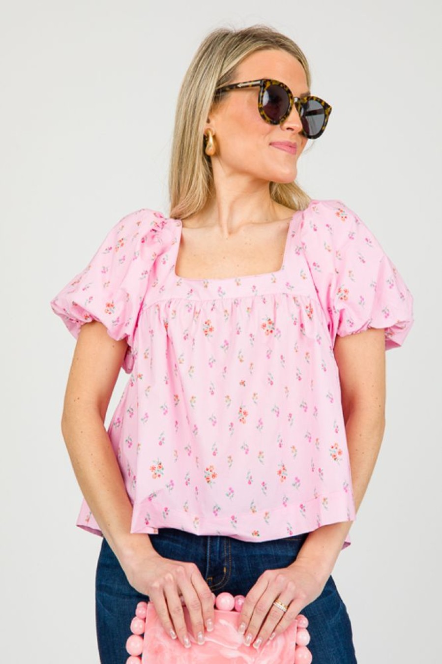 Things Between Short Sleeve & Sleeveless | Camryn Floral Top, Pink Red