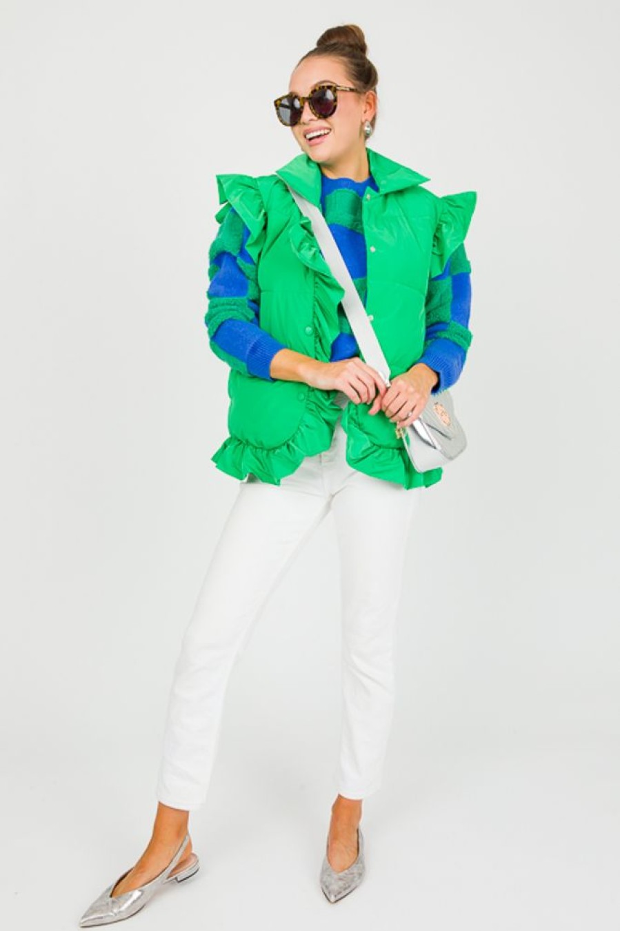 Veveret Jackets / Coats / Vests / Blazers | Ruffle Puffer Vest, Kelly Green