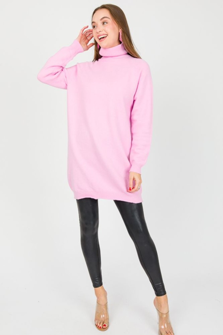 Idem Ditto Dresses W/ Sleeves | Ls Turtleneck Sweater Dress, Candy Pink