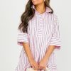 Entro Dresses W/ Sleeves | Ruffle Hem Stripe Dress, Lt. Pink