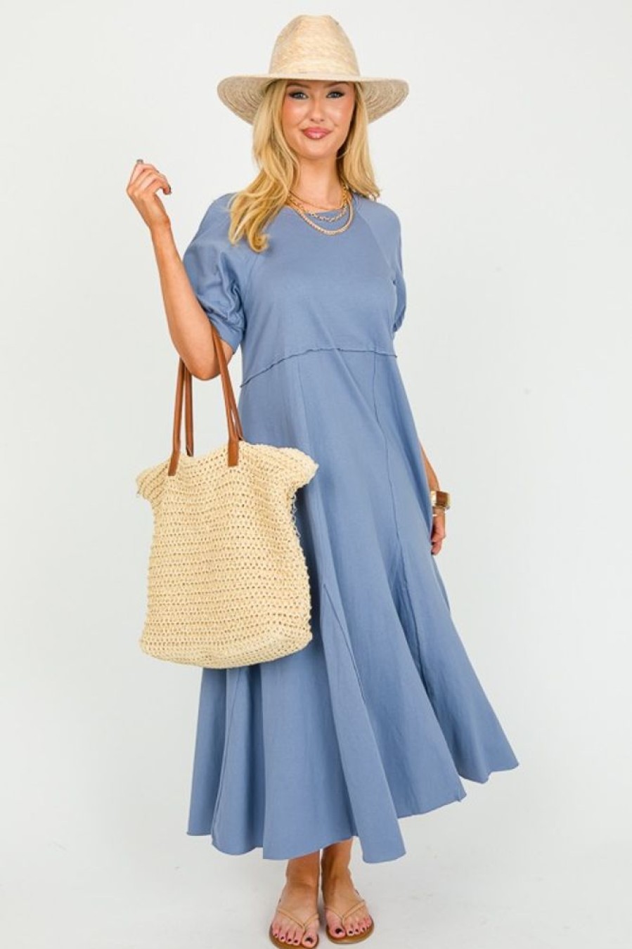 Umgee Maxi & Midi | Knit Cut Edge Midi, Denim Blue