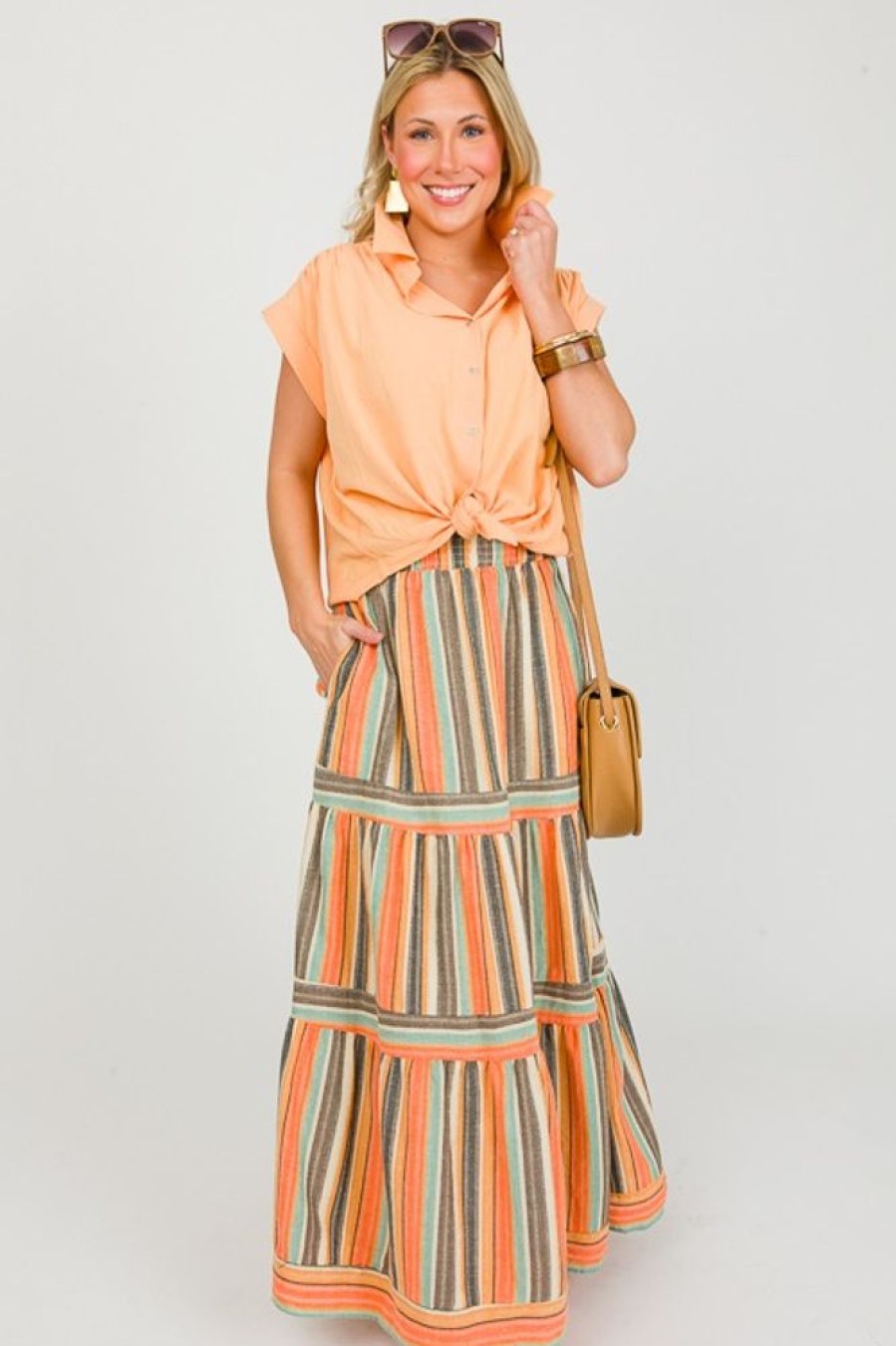 Ces Femme Skirts | Multi Stripes Maxi Skirt, Orange