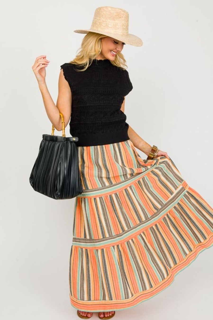 Ces Femme Skirts | Multi Stripes Maxi Skirt, Orange