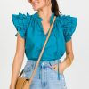 Pinch Short Sleeve & Sleeveless | Triple Threat Poplin Top, Teal