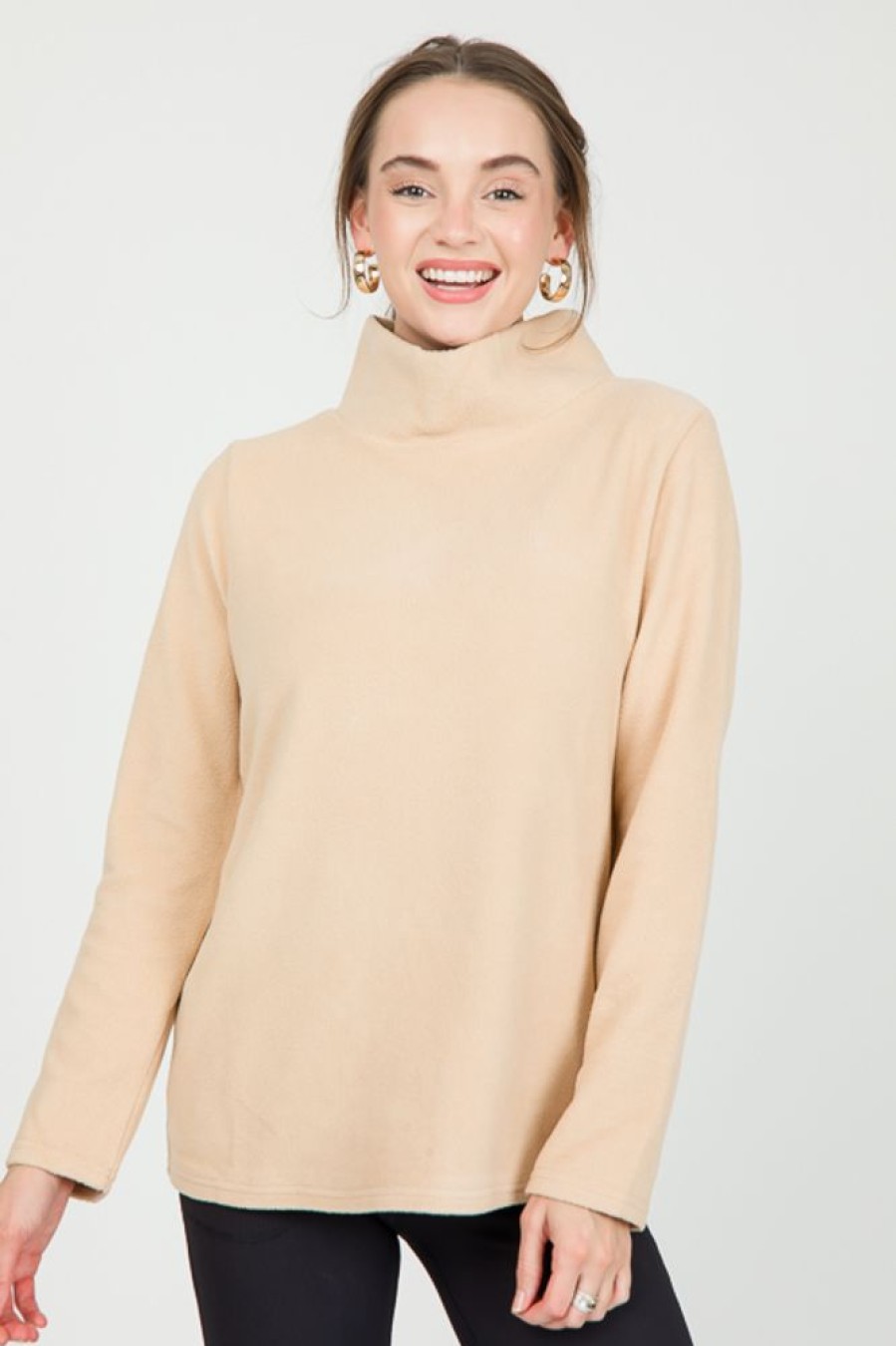 Aryeh 3/4 & Long Sleeve | Fleece Mock Neck Pullover, Tan