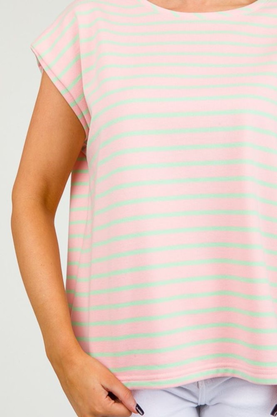 Lime N Chili Short Sleeve & Sleeveless | Stripe Muscle Top, Pink