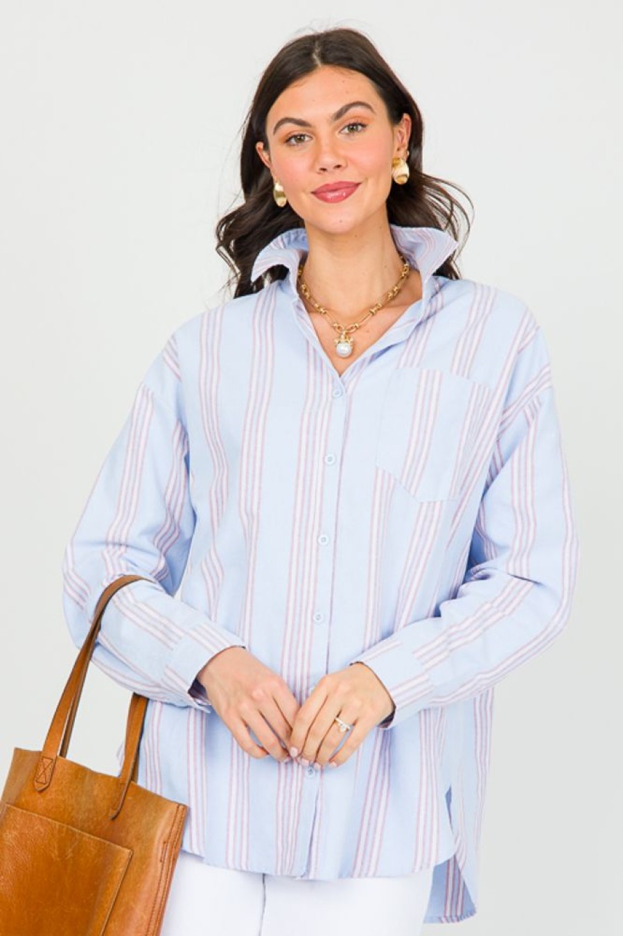 Easel 3/4 & Long Sleeve | Lois Stripe Shirt, Blue