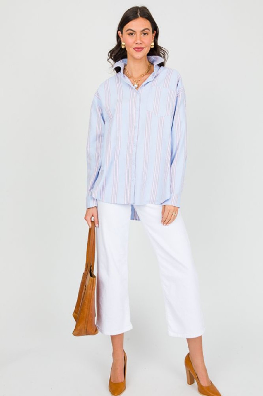 Easel 3/4 & Long Sleeve | Lois Stripe Shirt, Blue