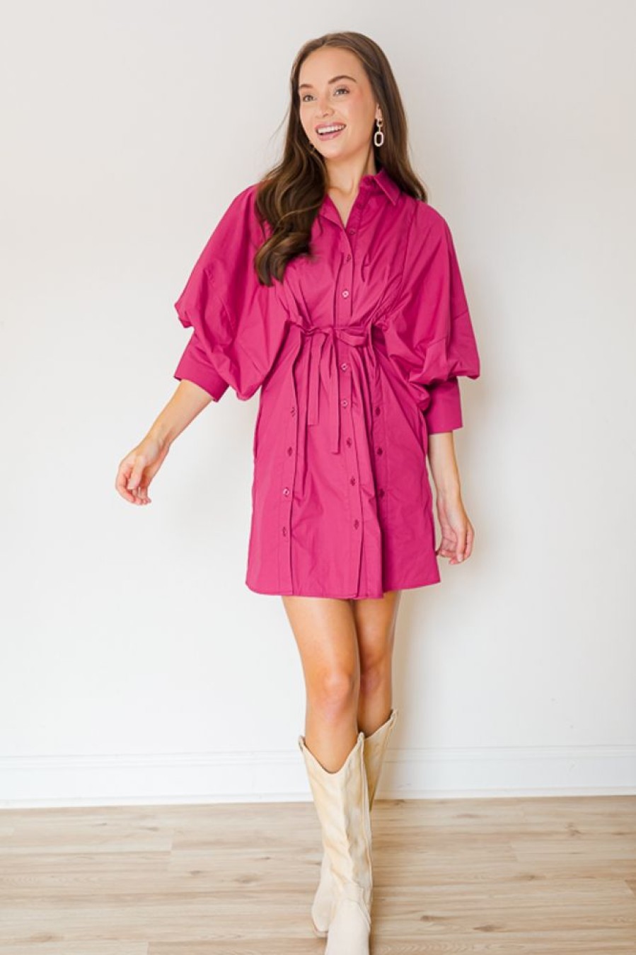 Ces Femme Dresses W/ Sleeves | Button Up Tie Dress, Wine