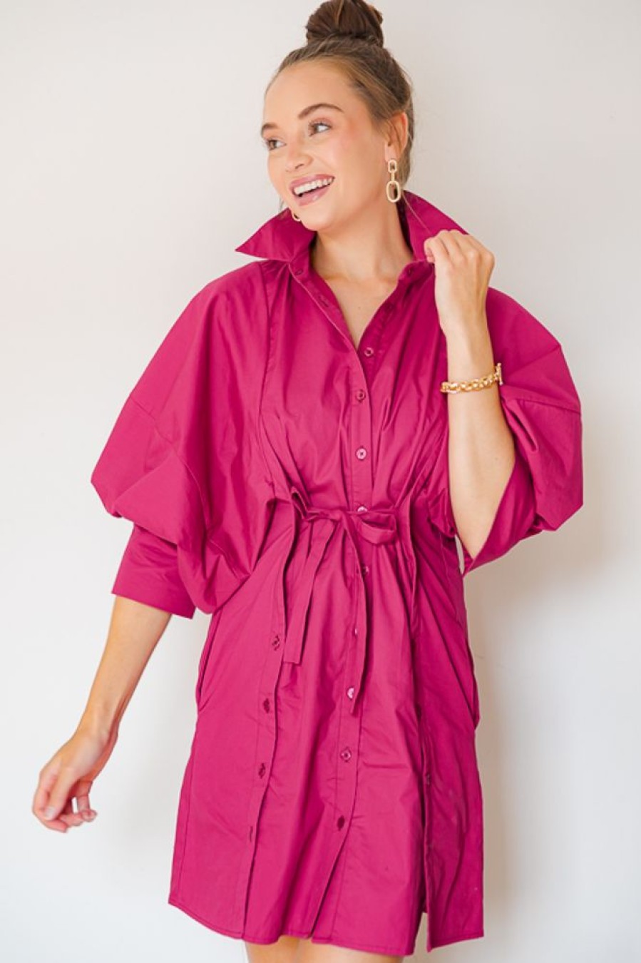 Ces Femme Dresses W/ Sleeves | Button Up Tie Dress, Wine