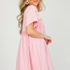 Entro Dresses W/ Sleeves | Ruffle Contrast Terry Dress, Baby Pink