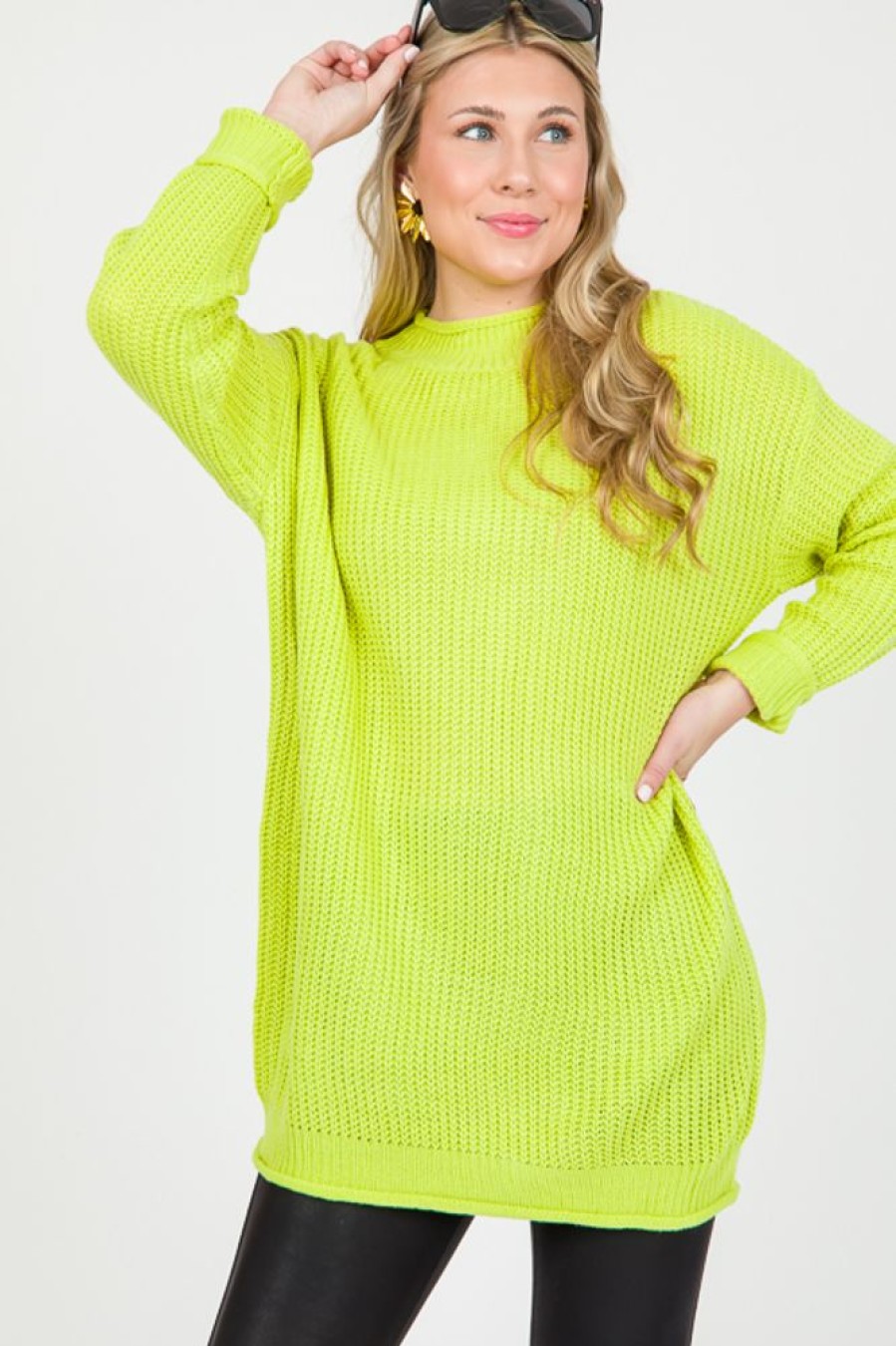 Davi & Dani Dresses W/ Sleeves | Ellie Long Sweater, Apple Green