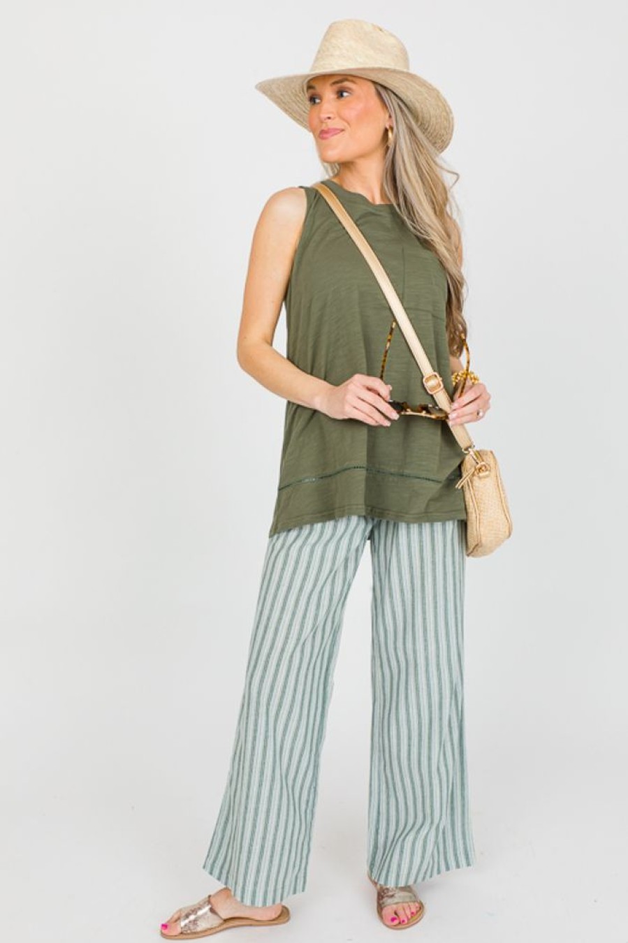 Cotton Bleu Pants & Leggings | Easy Stripe Pants, Olive