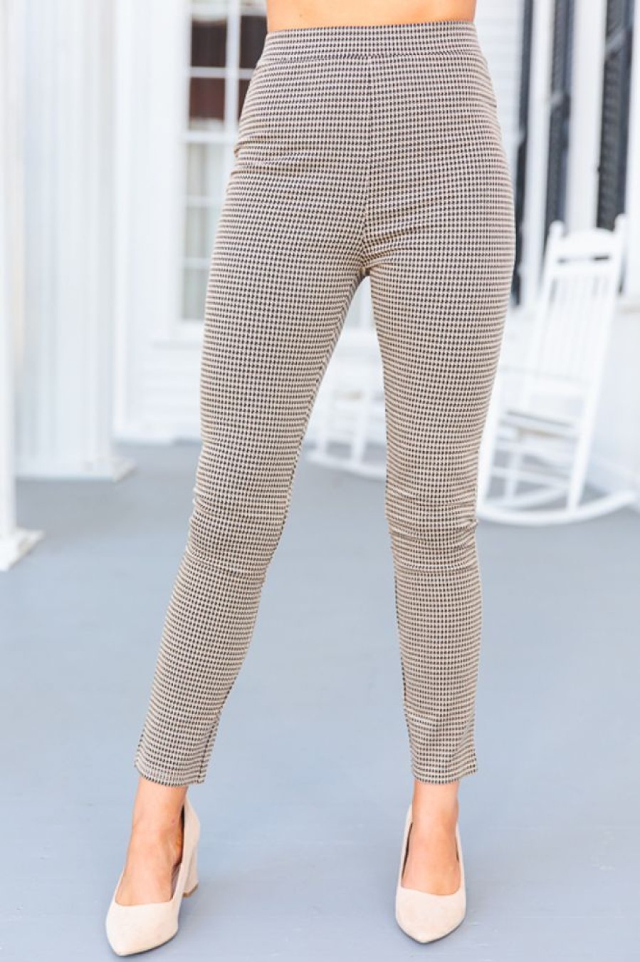 Very J Pants & Leggings | Houndstooth Stretch Pants, Mocha