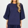 2.7 August Apparel Dresses W/ Sleeves | Mixing Media Dress, Navy