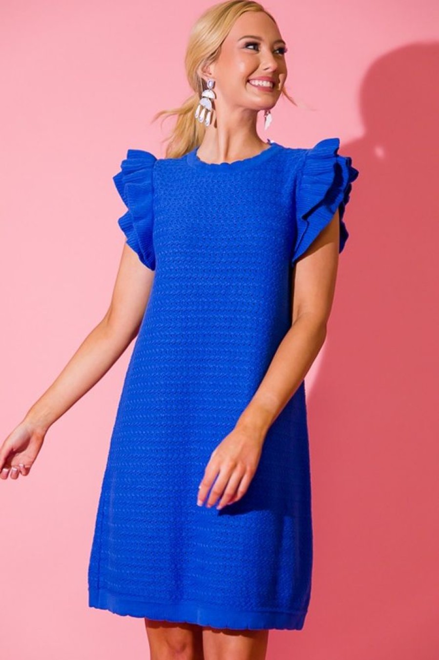 Entro Sleeveless | Flutter Sweater Dress, Royal Blue