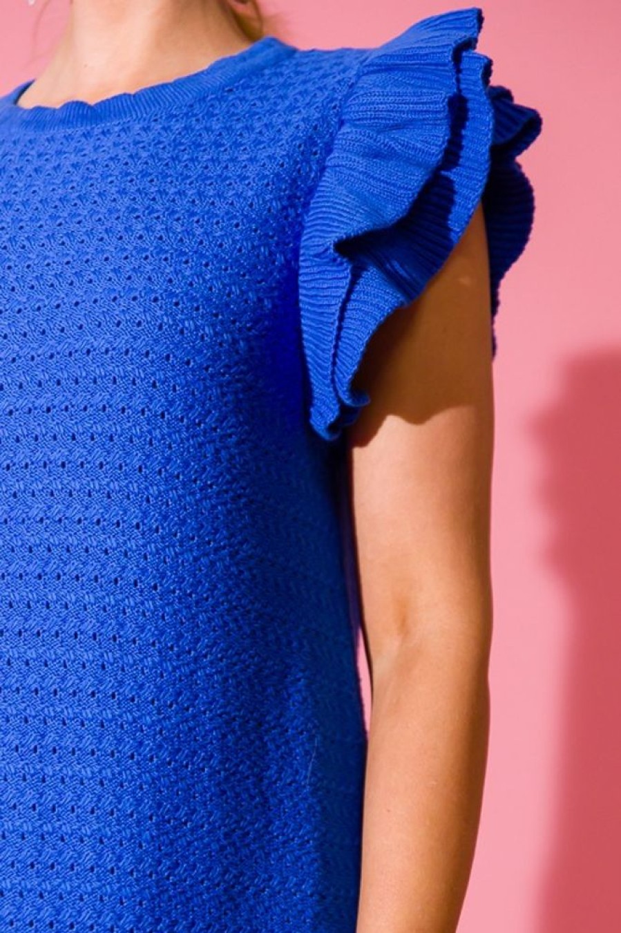 Entro Sleeveless | Flutter Sweater Dress, Royal Blue