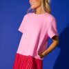 Strut and Bolt Dresses W/ Sleeves | Poplin Pleats Knit Dress, Pink/Red