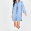 Doe and Rae Dresses W/ Sleeves | Frilled Chambray Shirt Dress