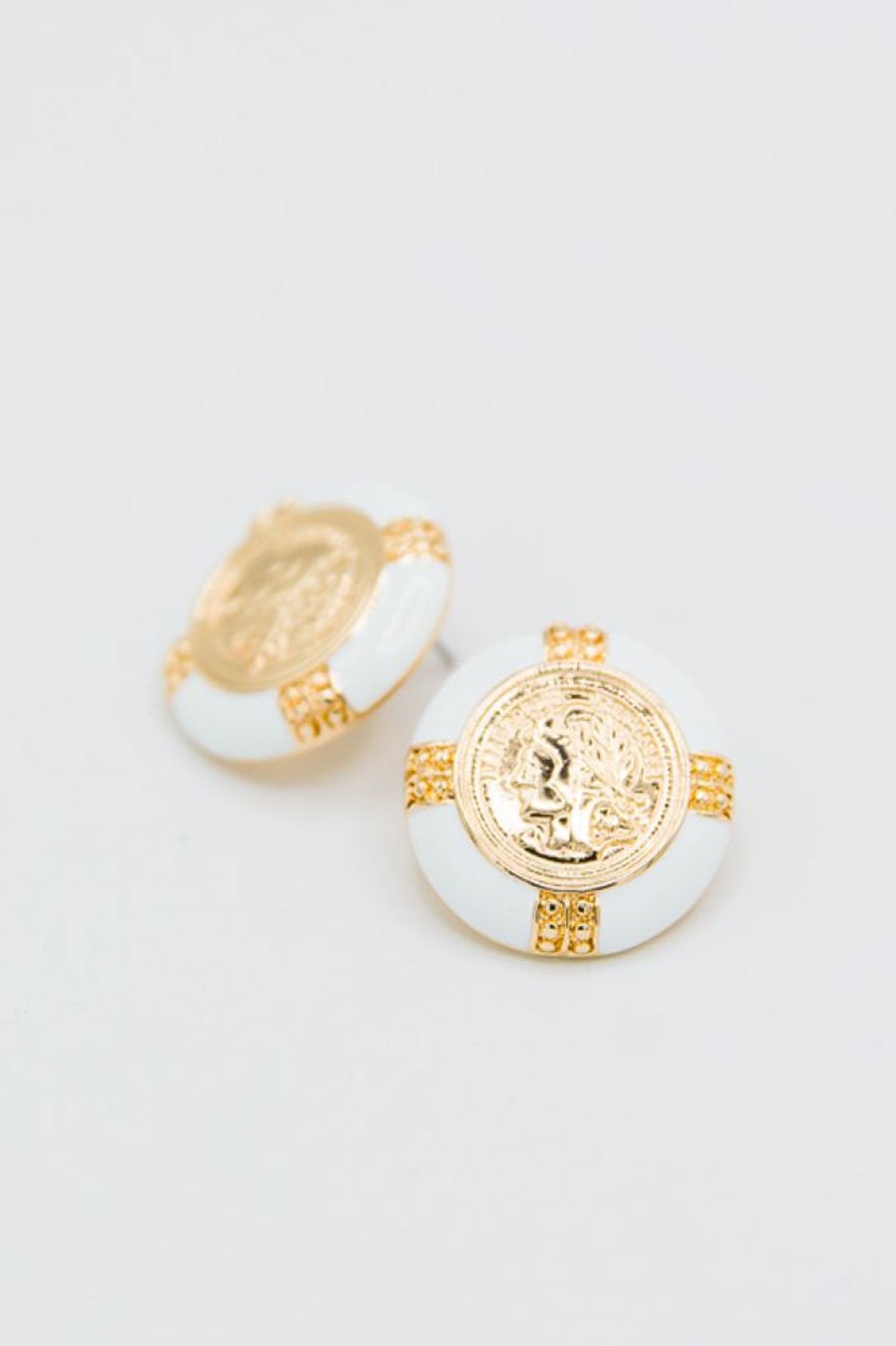 Golden Stella Jewelry | Coin Acrylic Earrings, White