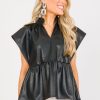 Thml Short Sleeve & Sleeveless | Peplum Leather Top, Black