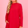 Sugar Lips Dresses W/ Sleeves | Blaine Ruffle Dress, Red