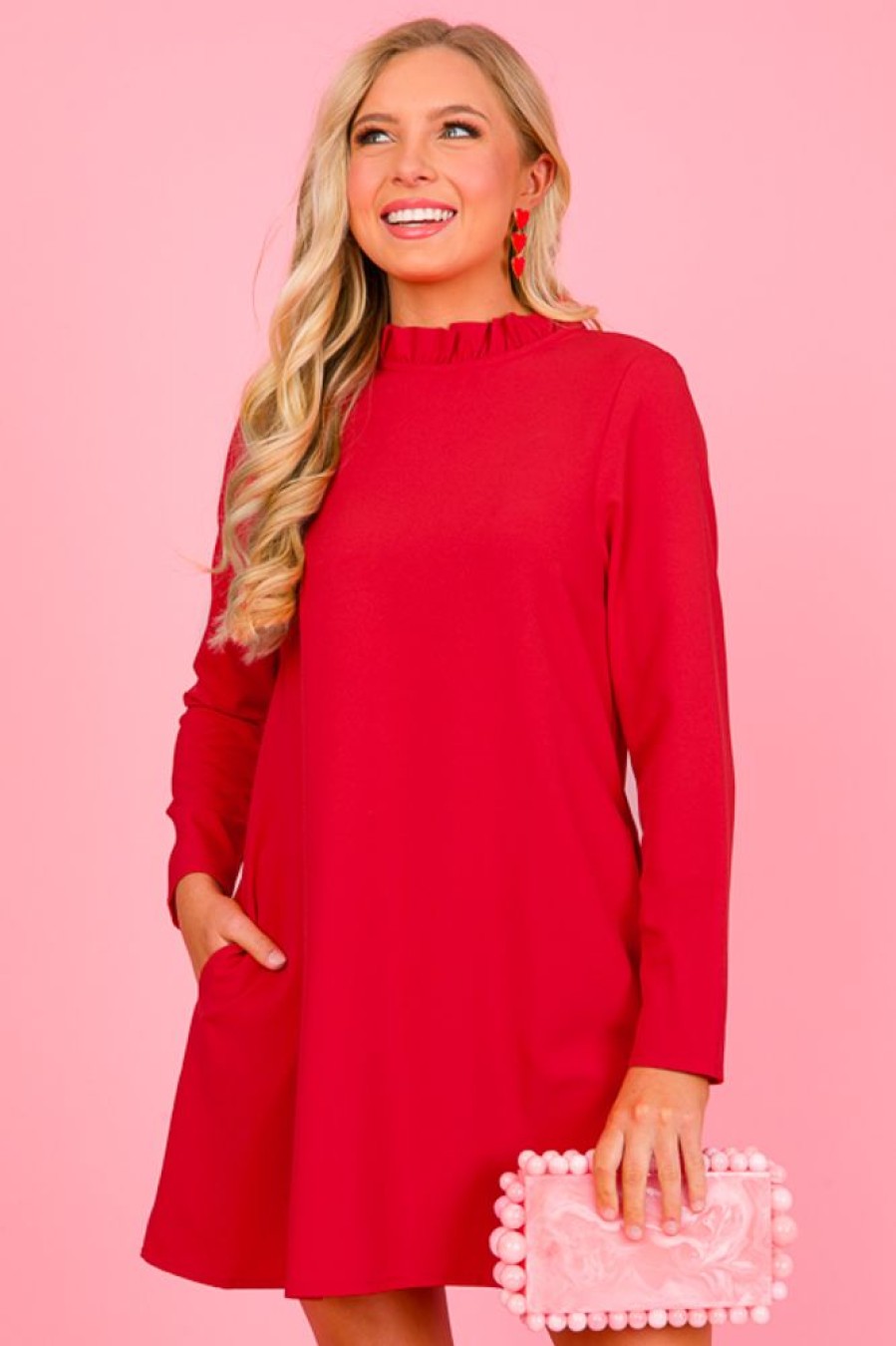 Sugar Lips Dresses W/ Sleeves | Blaine Ruffle Dress, Red