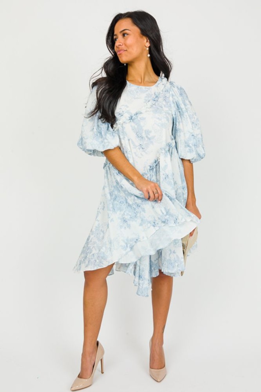 Sofie The Label White & Ivory | Asymmetric Ruffles Dress, Blue