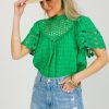 Current Air Short Sleeve & Sleeveless | Lace Contrast Check Top, Green