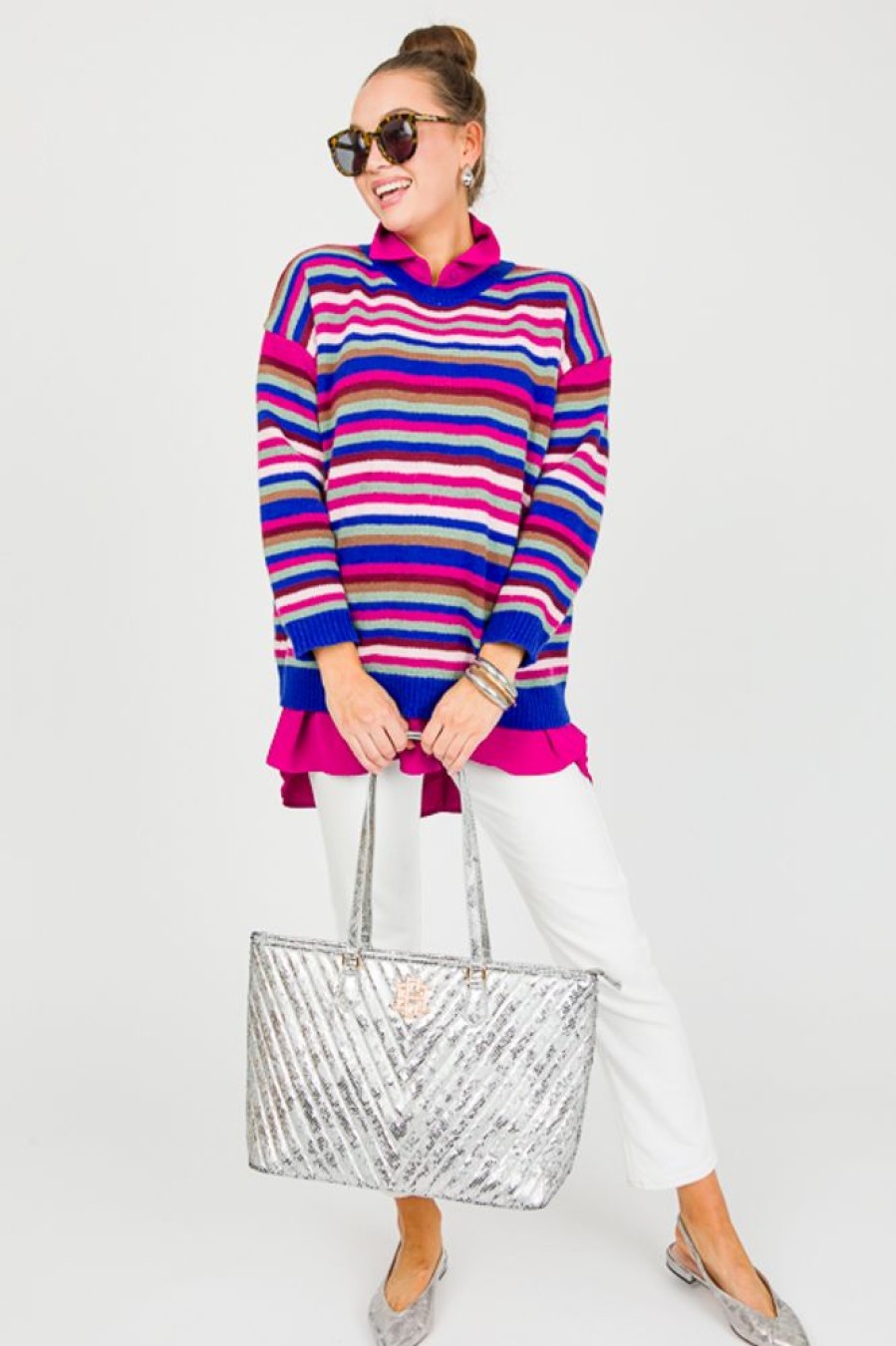 Le Lis 3/4 & Long Sleeve | Serena Stripe Sweater, Blue Multi