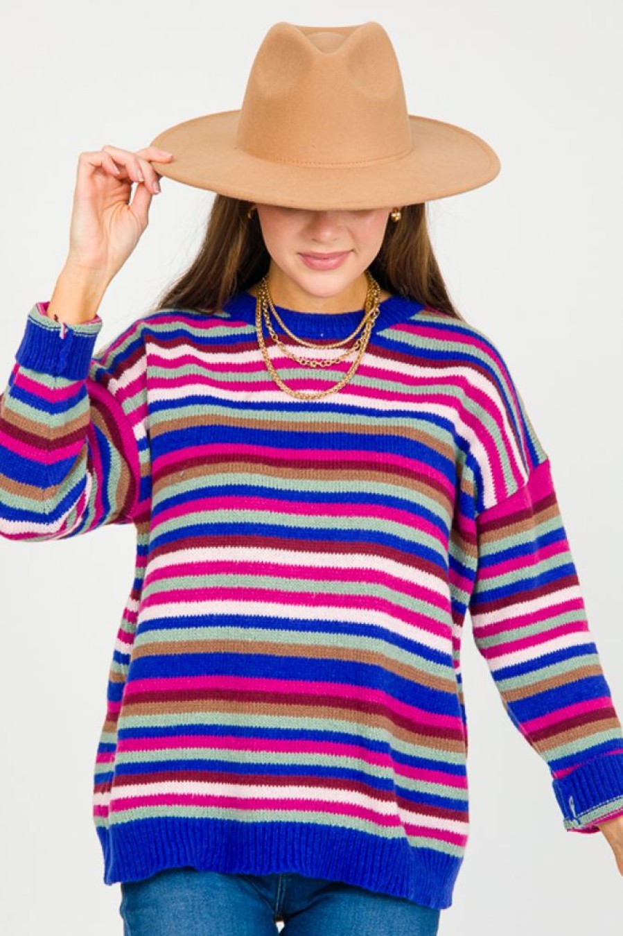 Le Lis 3/4 & Long Sleeve | Serena Stripe Sweater, Blue Multi