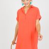 She + Sky Dresses W/ Sleeves | Agnes Linen Dress, Orange Coral