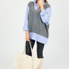 Sundayup 3/4 & Long Sleeve | Layered Stripe Shirt Sweater, Grey