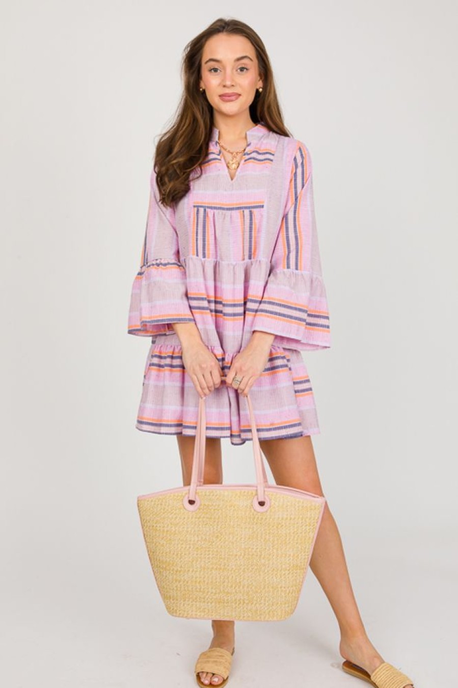 Entro Dresses W/ Sleeves | Just My Stripe Dress, Pink Combo