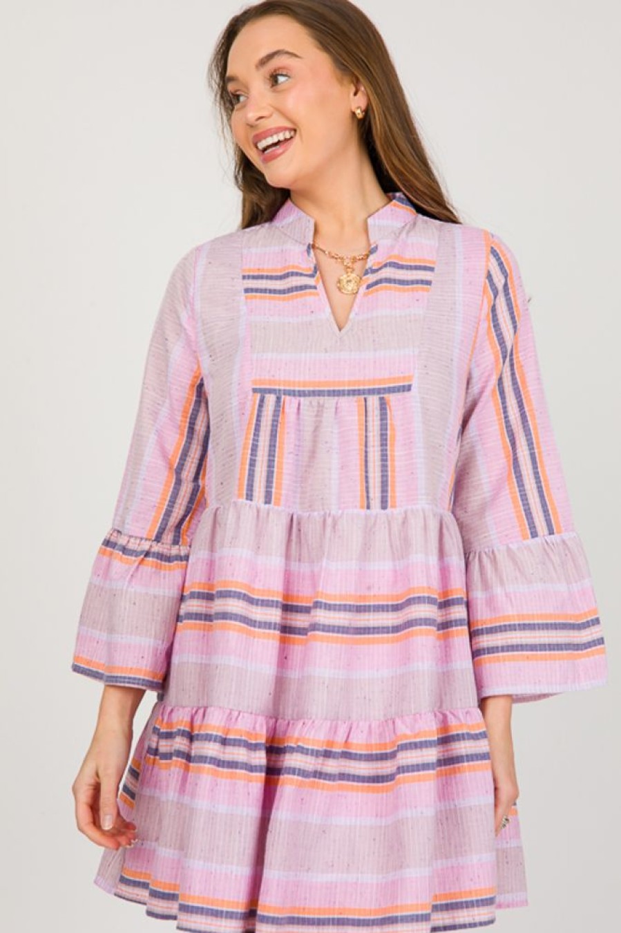 Entro Dresses W/ Sleeves | Just My Stripe Dress, Pink Combo