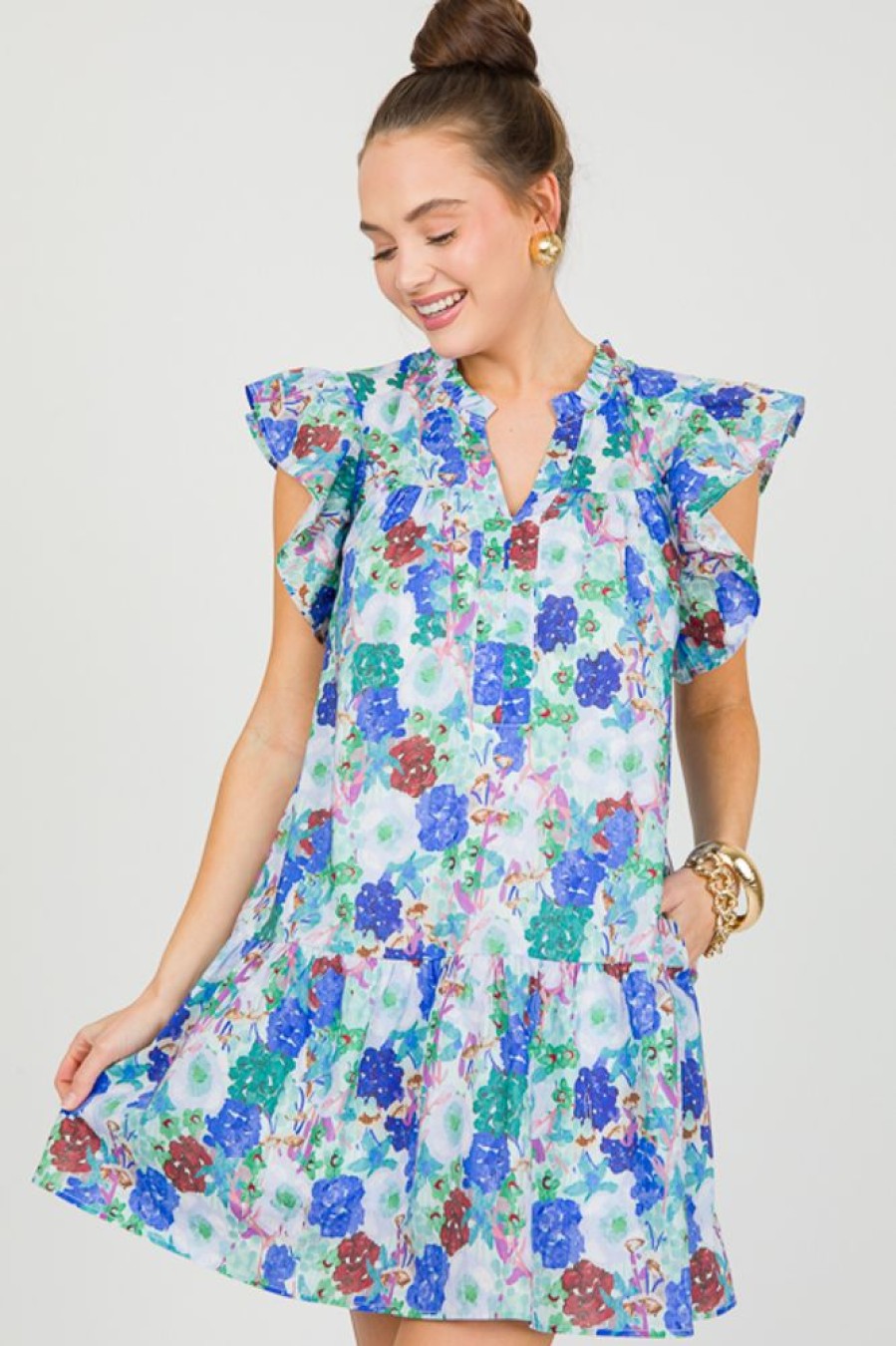 Entro Dresses W/ Sleeves | Pixie Floral Dress, Blue