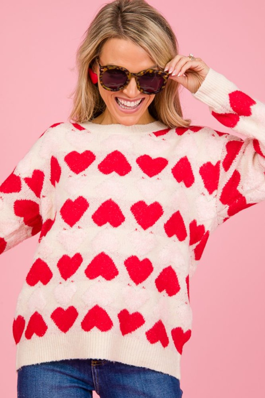 Bibi 3/4 & Long Sleeve | Two-Tone Hearts Sweater