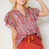 See and Be Seen Short Sleeve & Sleeveless | Border Print Floral Top, Red