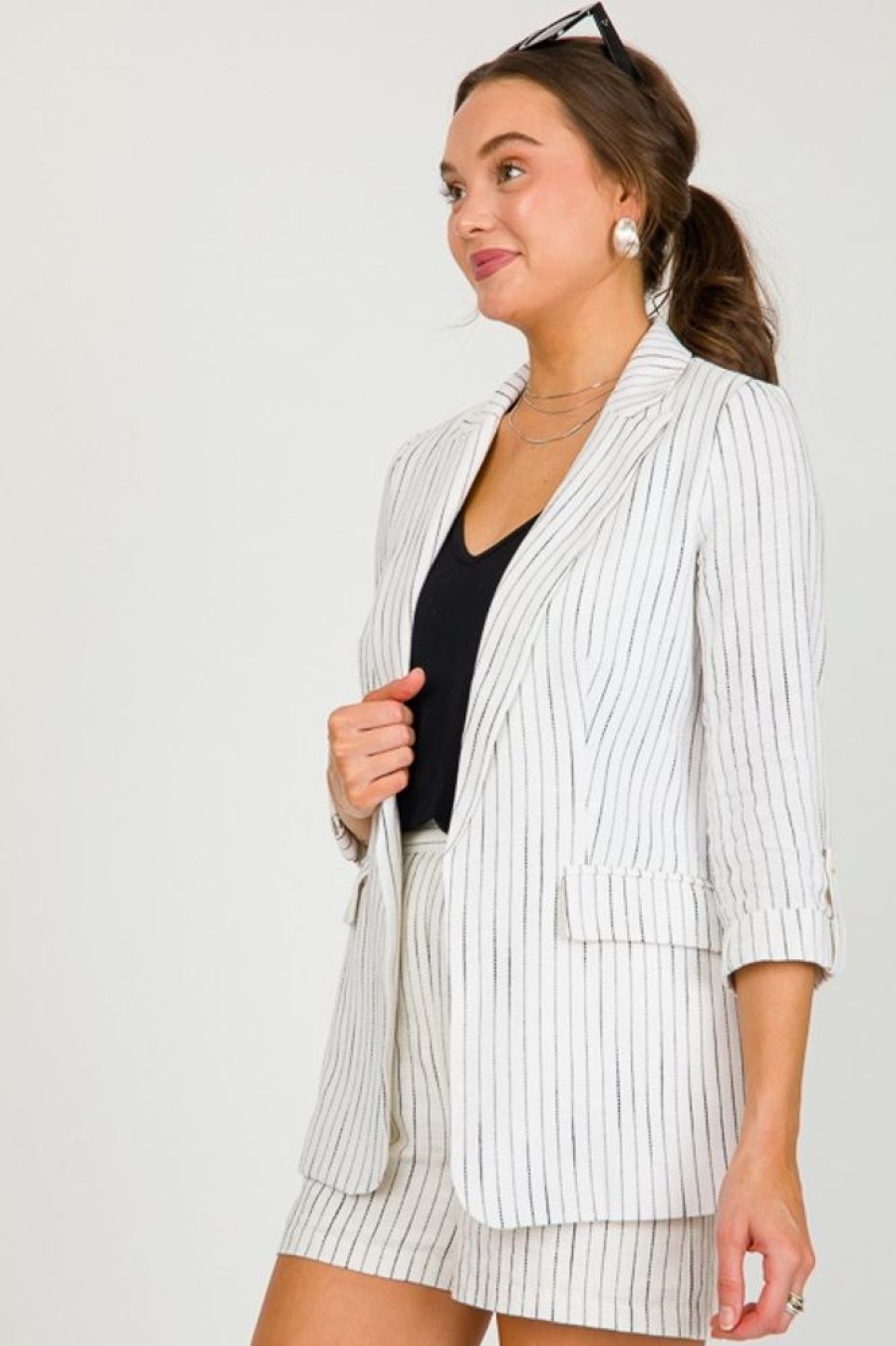 Skies Are Blue Jackets / Coats / Vests / Blazers | Pinstripe Stitch Blazer, Off White