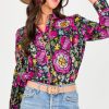 Fate by lfd 3/4 & Long Sleeve | Pipe Trim Floral Top, Black Multi