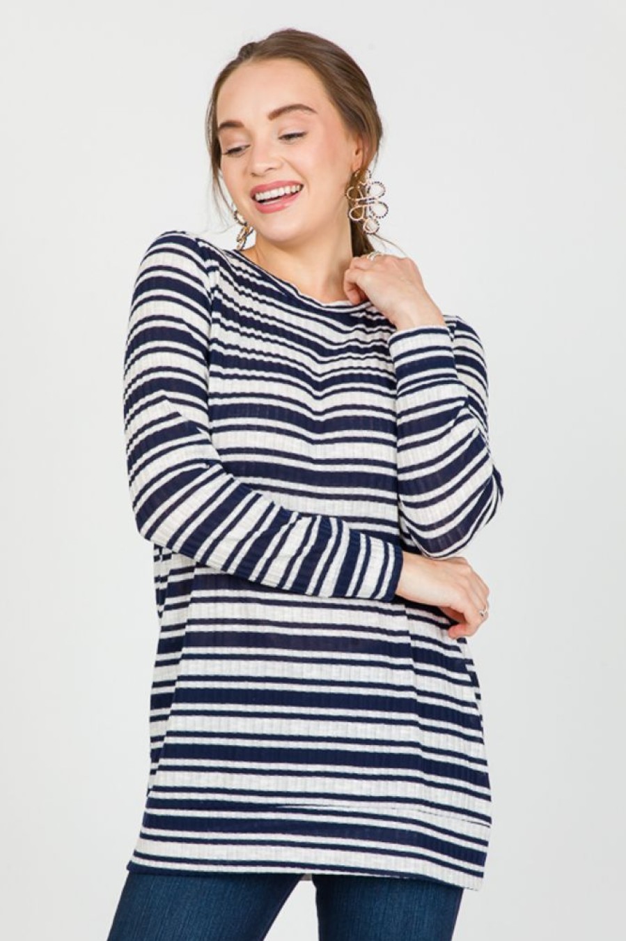 Azules 3/4 & Long Sleeve | Band Together Rib Tunic, Navy