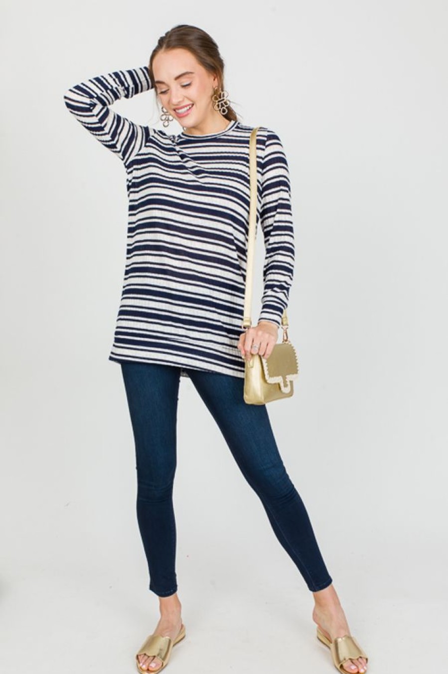 Azules 3/4 & Long Sleeve | Band Together Rib Tunic, Navy