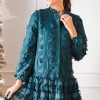 Ciebon Dresses W/ Sleeves | Teal Crochet Button Dress