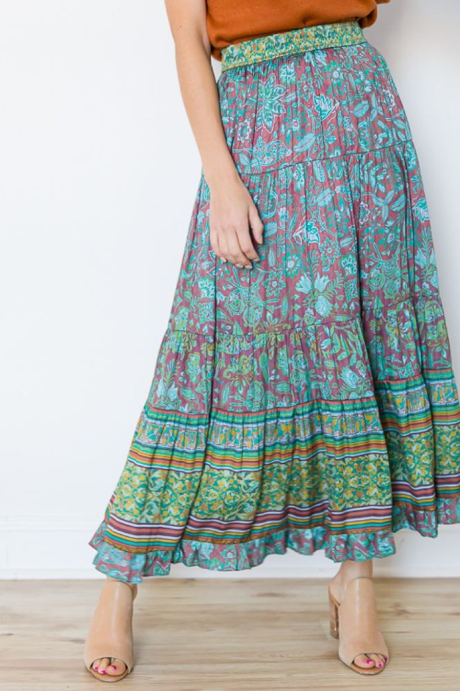 Current Air Skirts | Floral Borders Maxi Skirt, Teal