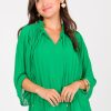 Skies Are Blue 3/4 & Long Sleeve | Pleated Smock Detail Blouse, Green