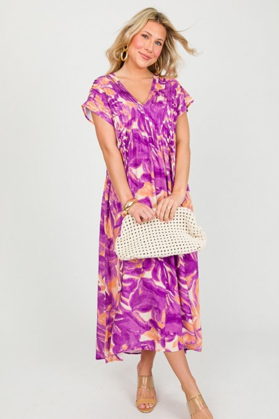 She + Sky Maxi & Midi | Printed Pintuck Midi, Purple